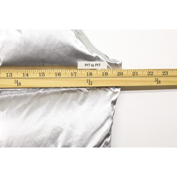 Athleta Women's Downtown Silver Metallic Puffer Vest Quilted Snaps Sz M - Picture 5 of 11